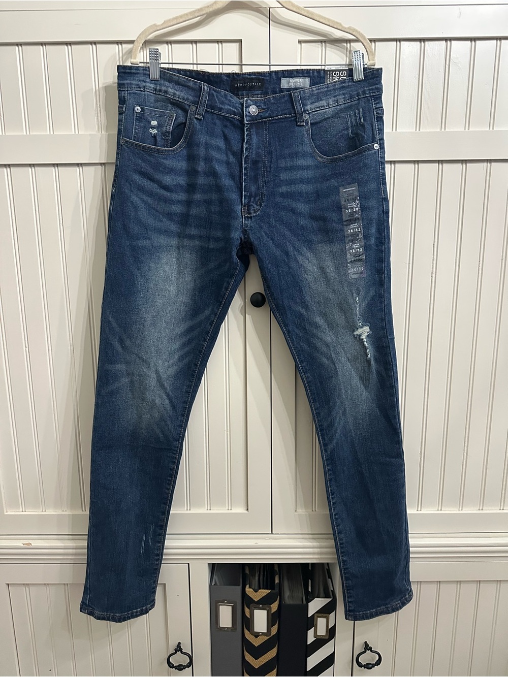 Aeropostale Men's Slim Straight Dark Blue Jeans